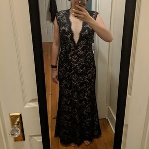 jovani navy & nude floor length gown prom/wedding